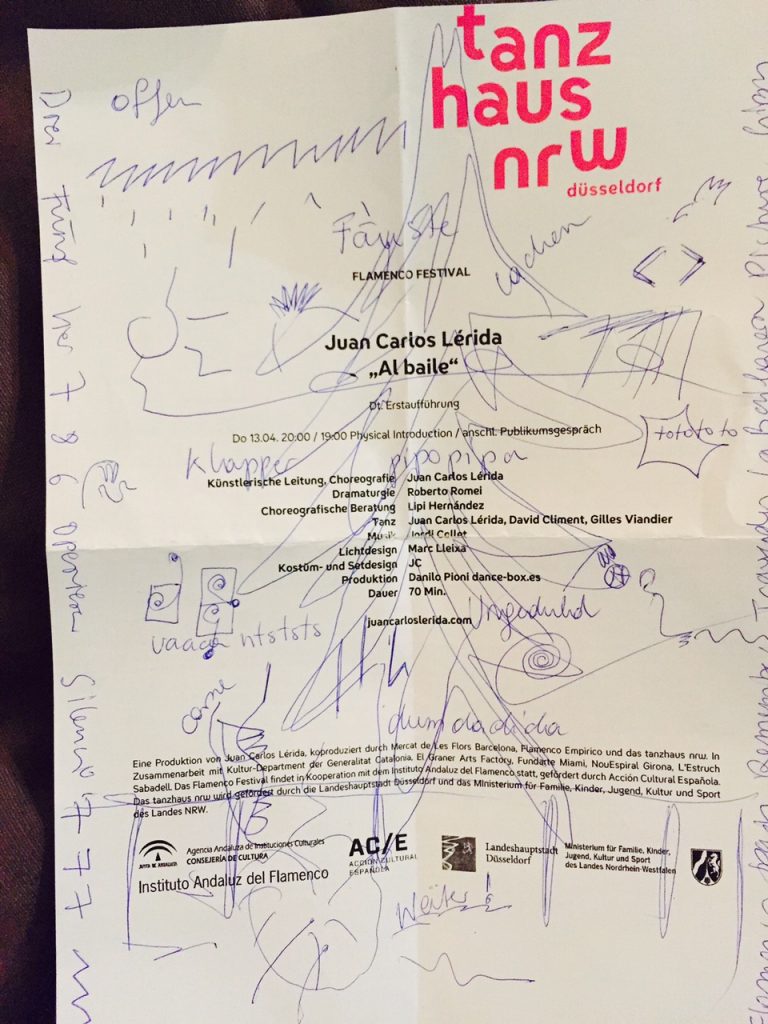 Foto der Mitschrift vom Stueck AL BAILE beim Flamencofestival in Duesseldorf 2017