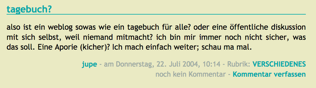 Screenshot eines alten Blogbeitrags von mir über die Frage, was Bloggen eigentlich ist