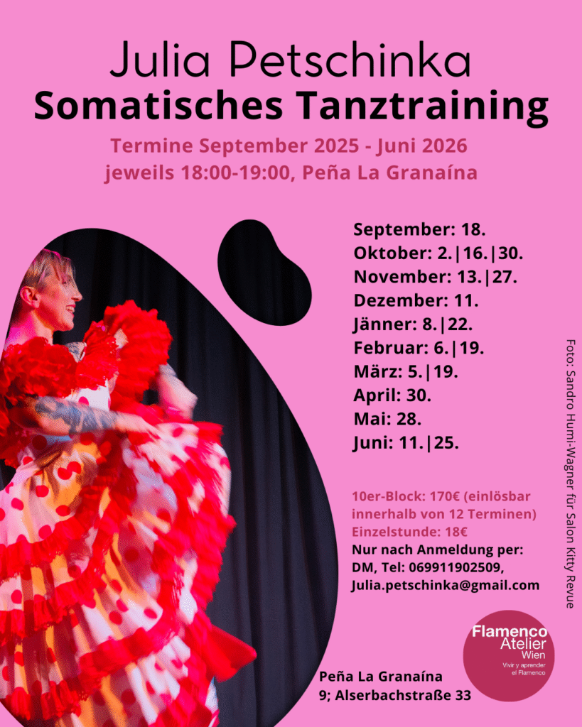 Ankündigung für den Kurs "Somatisches Tanztraining" von Julia Petschinka. Alle Termine und Preise. 