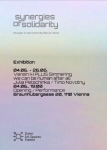 Ankündigung der Ausstellung und Performance "we can be human after all" beim Festival Synergies of Solidarity, Juni 2026